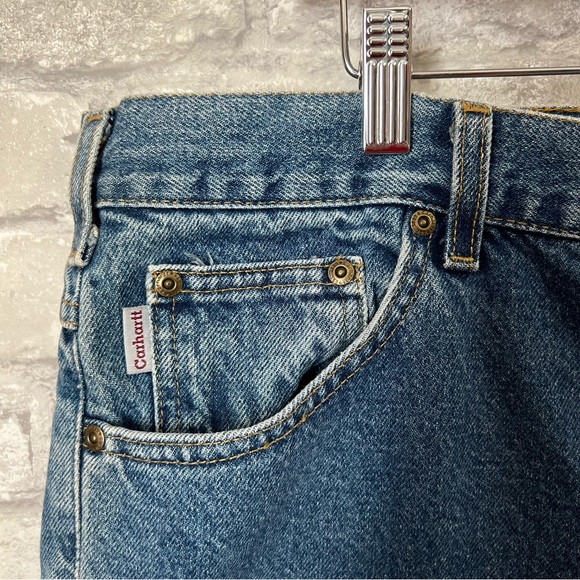 Carhartt Men's 42x32 Blue Jeans. Rigid Cotton. Leather Logo Patch On Back. Basic - Picture 5 of 9